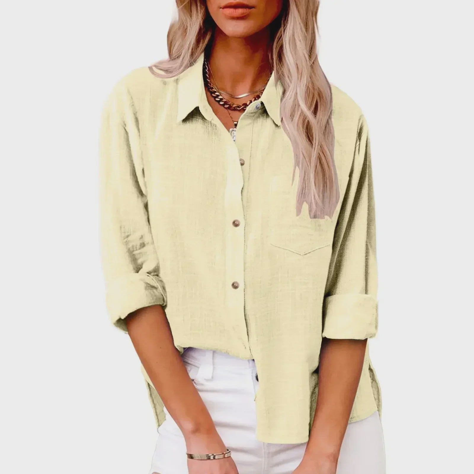 Dames Blouse met Lange Mouwen - Katoen Linnen Look