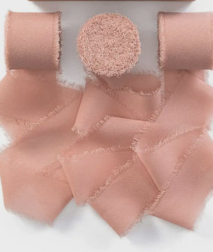 Handgemaakte Satijn Chiffon Lint Set - 3 Rollen van 5m met Rafeleffect voor Bruiloft, Cadeau & DIY Decoratie