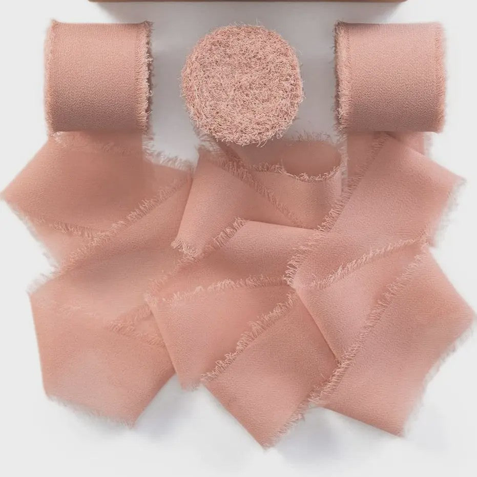 Handgemaakte Satijn Chiffon Lint Set - 3 Rollen van 5m met Rafeleffect voor Bruiloft, Cadeau & DIY Decoratie