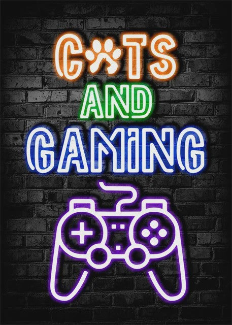 Gaming Neon Canvas Poster: Eat Sleep Game Repeat - Decoratie voor Gamer Kamer