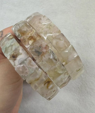 Natuurlijke Edelsteen Armband - Fluoriet & Citrien Vierkante Kralen