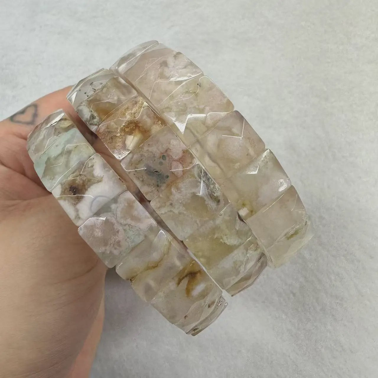 Natuurlijke Edelsteen Armband - Fluoriet & Citrien Vierkante Kralen
