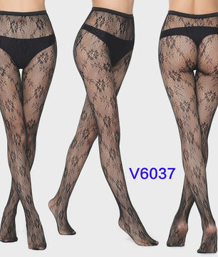 Dames Visnet Panty's met Jacquard Weefsel - Gothic Kant & Spider Net Stijl