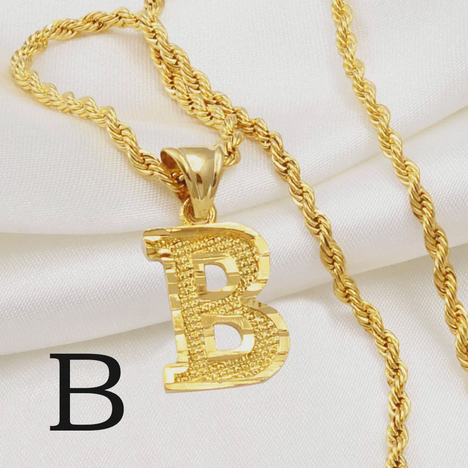 Gouden Initiaal Ketting met Touwketting - Kies Uw Letter (A-Z)