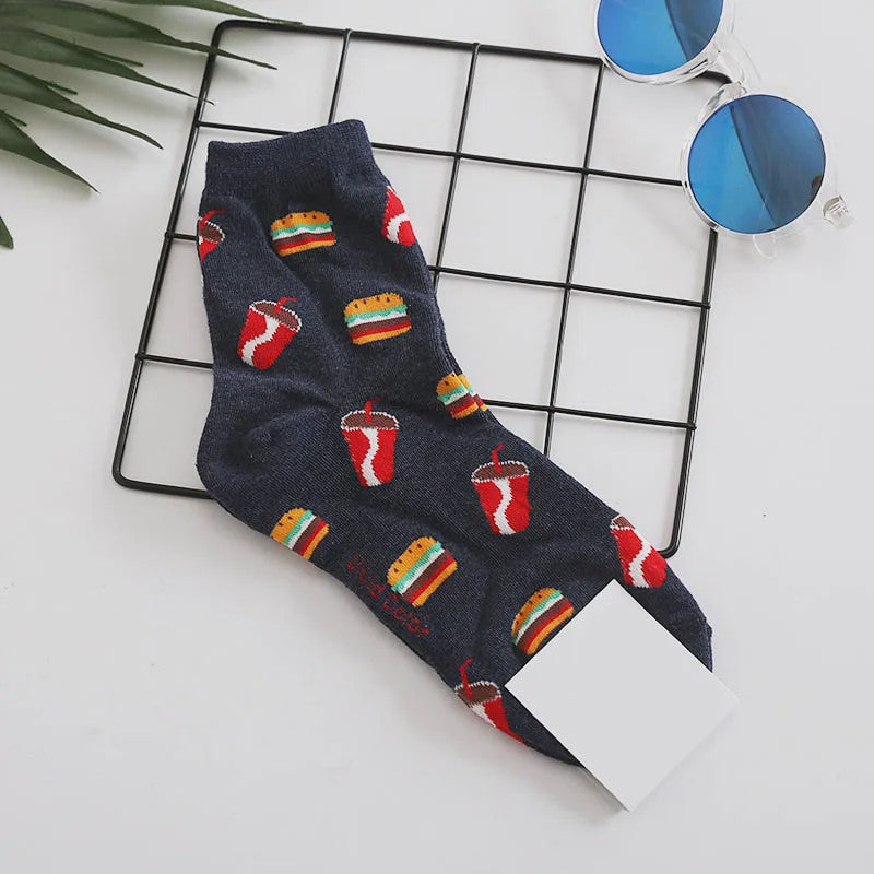 Grappige Heren Sokken met Food Prints: Avocado, Friet, Burger, Bier & Meer | Harajuku Stijl