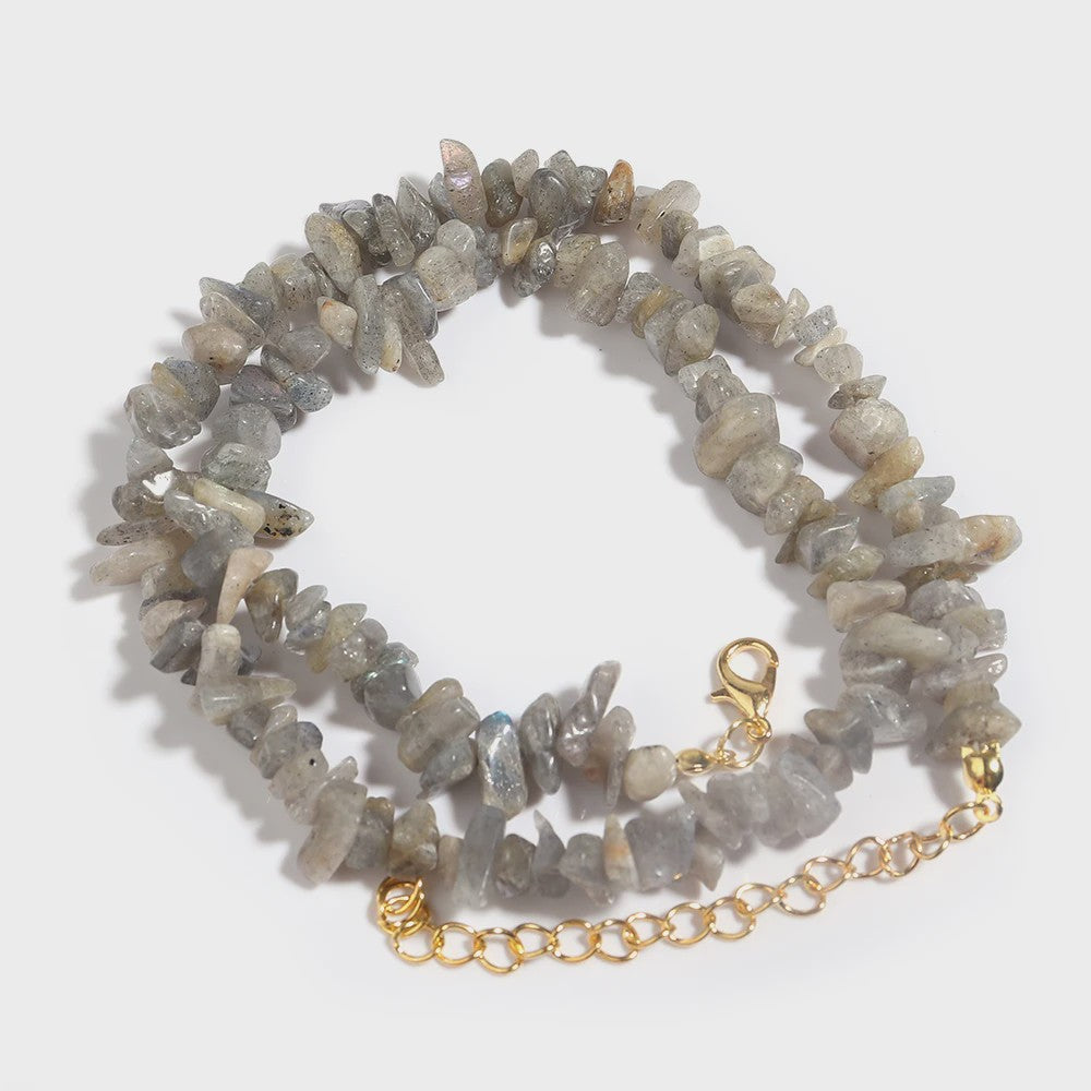 Unieke Natuursteen Choker Ketting - Onregelmatige Kristal & Aquamarijn Chips
