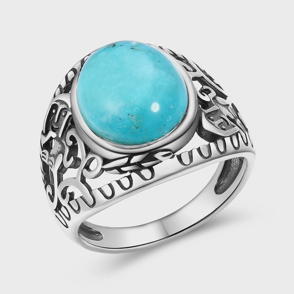 S925 Zilveren Ring met Ovaal Natuurlijke Turkoois - Fijne Sieraden voor Dames en Heren