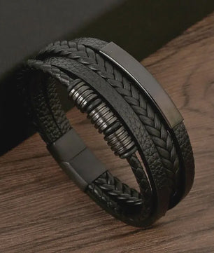 Stijlvolle Heren Armband van Gevlochten Leer - Multi-layer Fashion Accessoire