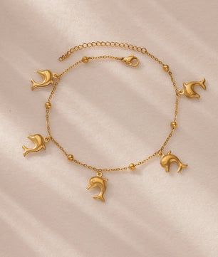 Gouden Roestvrij Staal Enkelbandjes met Parels en Kleurrijke Bedels - Zomer Sieraden