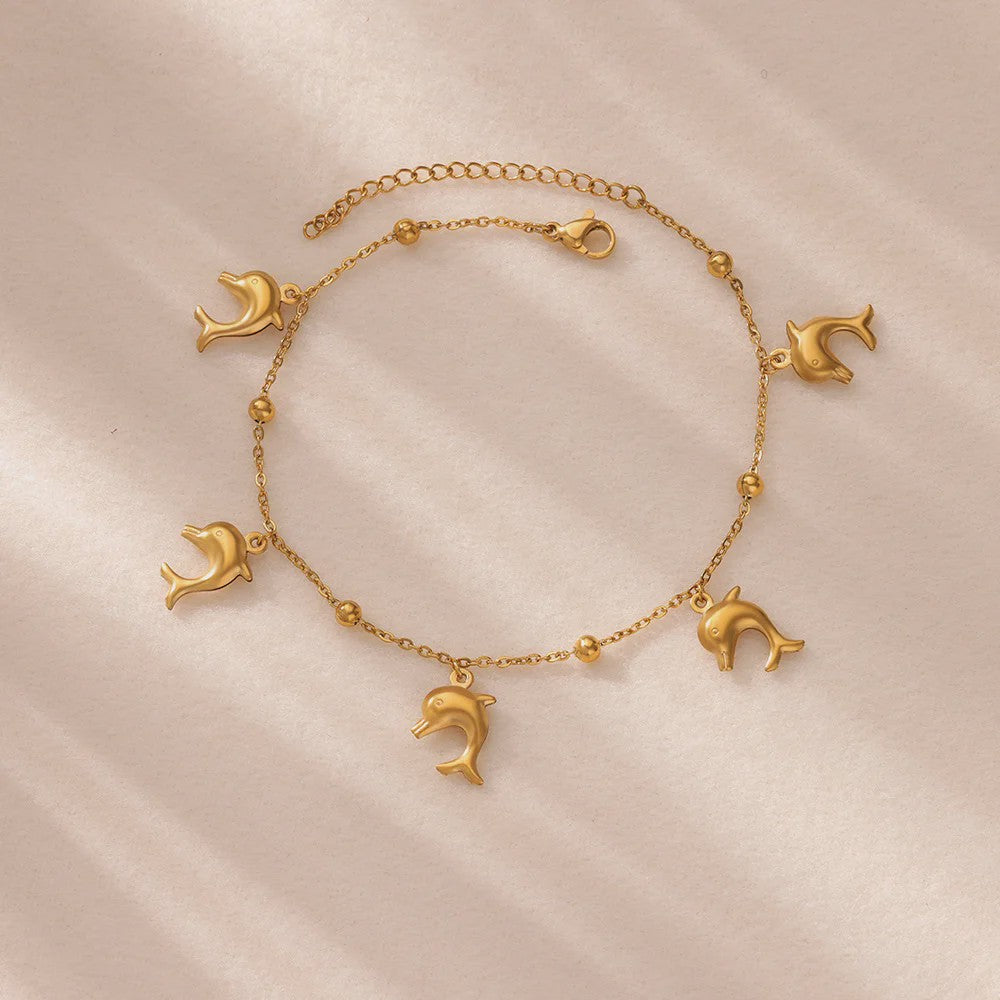 Gouden Roestvrij Staal Enkelbandjes met Parels en Kleurrijke Bedels - Zomer Sieraden
