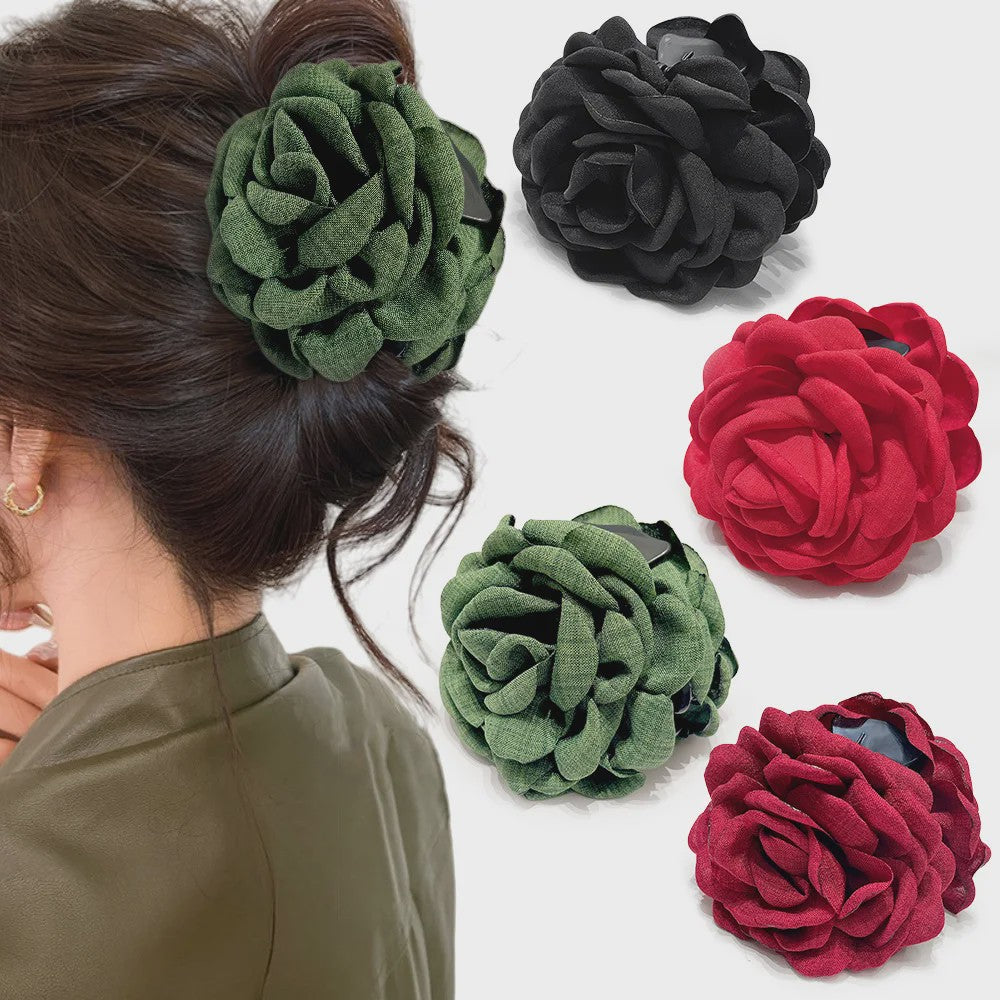 Bloem Haarclip Dames - Katoen Stof Rozen Klip - Medium Maat - Koreaanse Stijl Haarsieraad