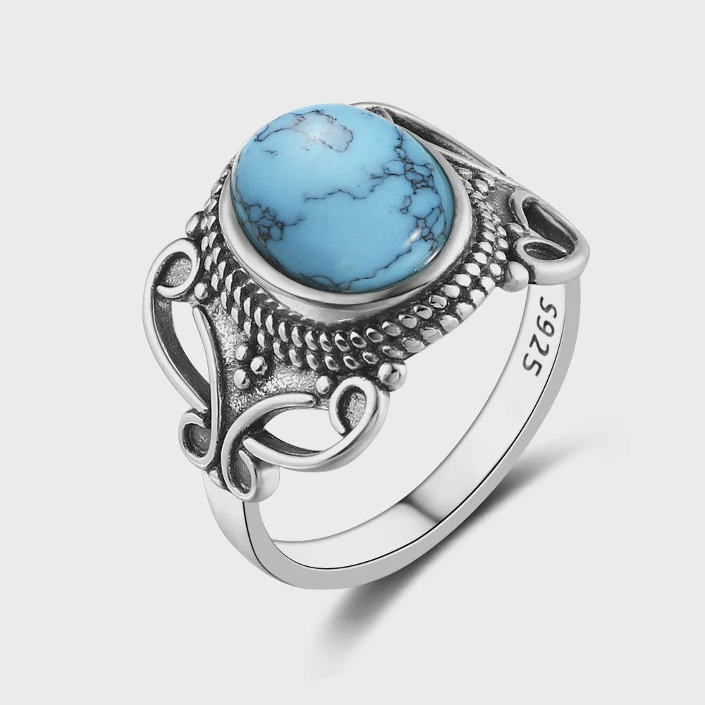 S925 Zilveren Ring met Ovaal Natuurlijke Turkoois - Fijne Sieraden voor Dames en Heren