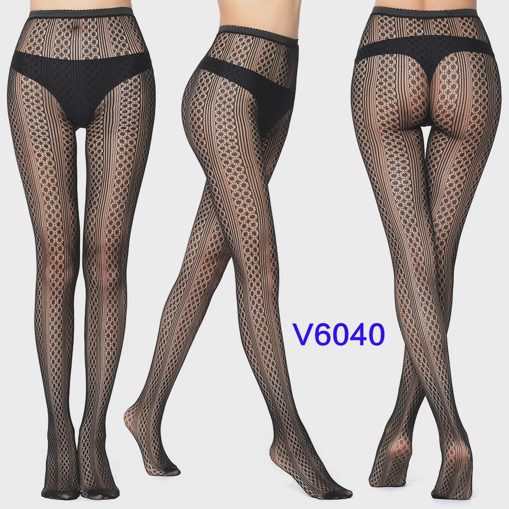 Dames Visnet Panty's met Jacquard Weefsel - Gothic Kant & Spider Net Stijl