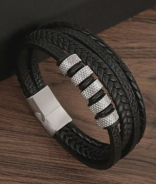 Stijlvolle Heren Armband van Gevlochten Leer - Multi-layer Fashion Accessoire