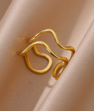 Gouden Ringen Dames - Roestvrij Staal Chunky Open Ringen Vintage Geometrisch Design