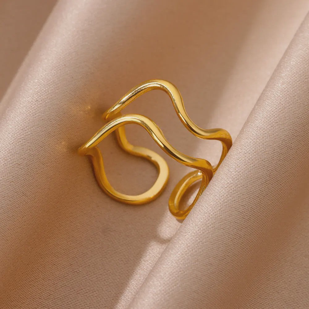 Gouden Ringen Dames - Roestvrij Staal Chunky Open Ringen Vintage Geometrisch Design