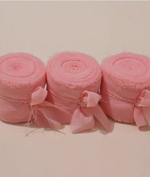 Handgemaakte Satijn Chiffon Lint Set - 3 Rollen van 5m met Rafeleffect voor Bruiloft, Cadeau & DIY Decoratie