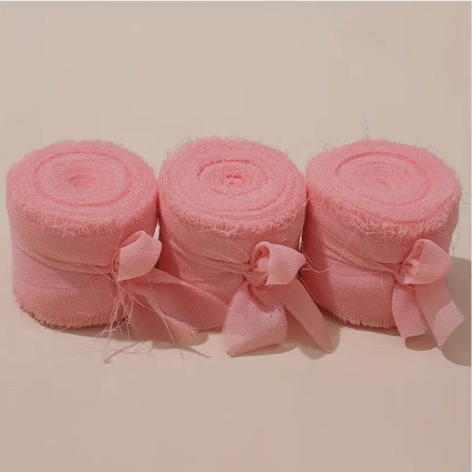 Handgemaakte Satijn Chiffon Lint Set - 3 Rollen van 5m met Rafeleffect voor Bruiloft, Cadeau & DIY Decoratie