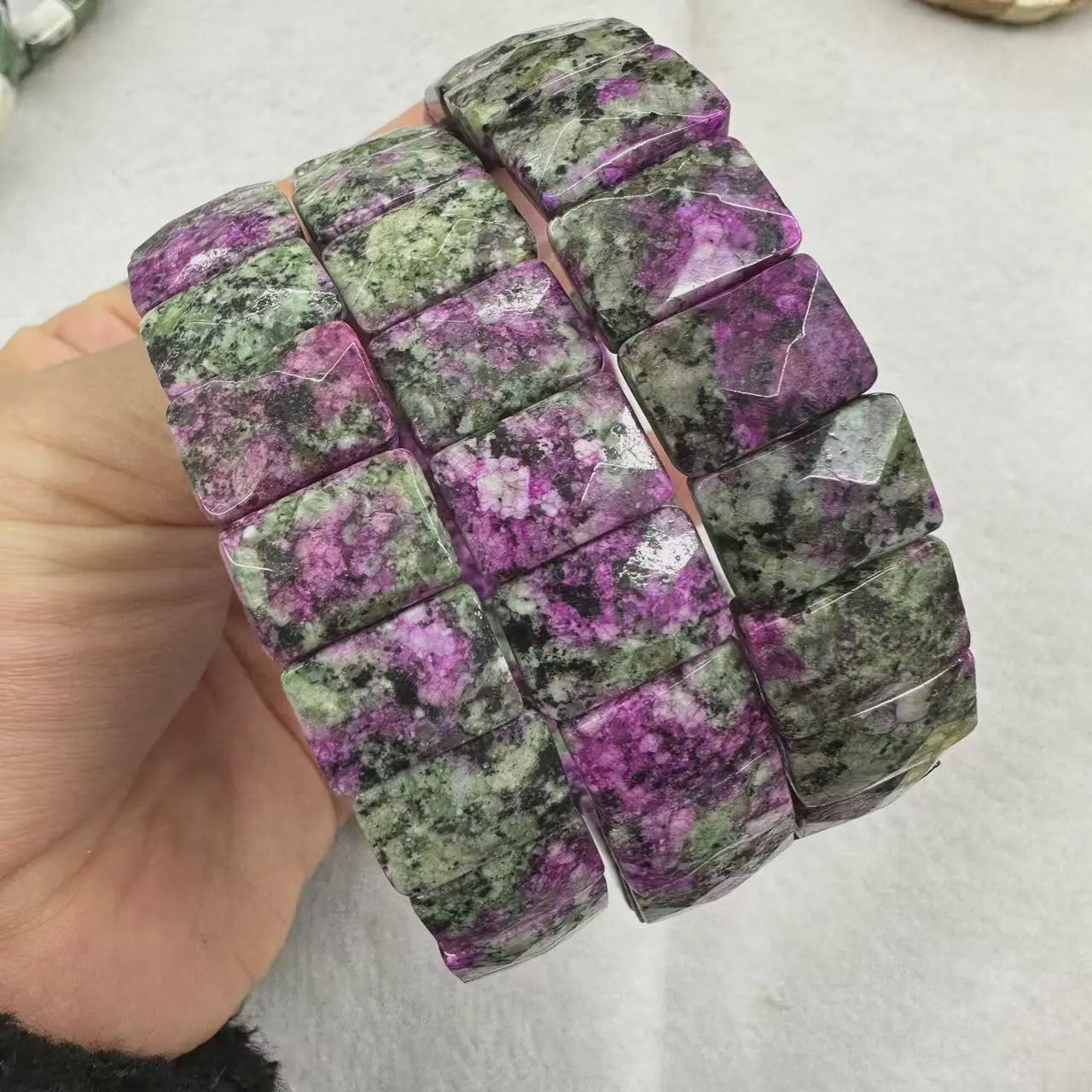 Natuurlijke Edelsteen Armband - Fluoriet & Citrien Vierkante Kralen