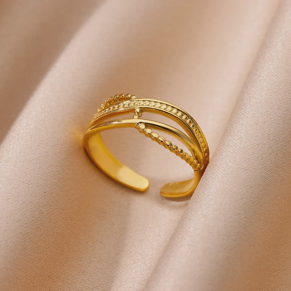 Gouden Ringen Dames - Roestvrij Staal Chunky Open Ringen Vintage Geometrisch Design