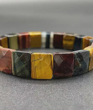 Natuurlijke Edelsteen Armband - Fluoriet & Citrien Vierkante Kralen
