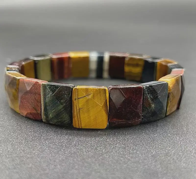 Natuurlijke Edelsteen Armband - Fluoriet & Citrien Vierkante Kralen