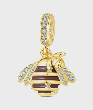 925 Sterling Zilveren Bedel: Gouden Strik met Roze Hart & Kruis met Oog van Horus