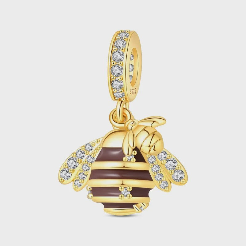 925 Sterling Zilveren Bedel: Gouden Strik met Roze Hart & Kruis met Oog van Horus