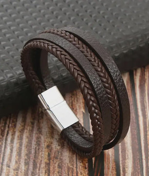 Stijlvolle Heren Armband van Gevlochten Leer - Multi-layer Fashion Accessoire
