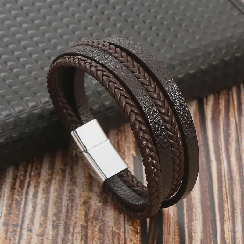 Stijlvolle Heren Armband van Gevlochten Leer - Multi-layer Fashion Accessoire