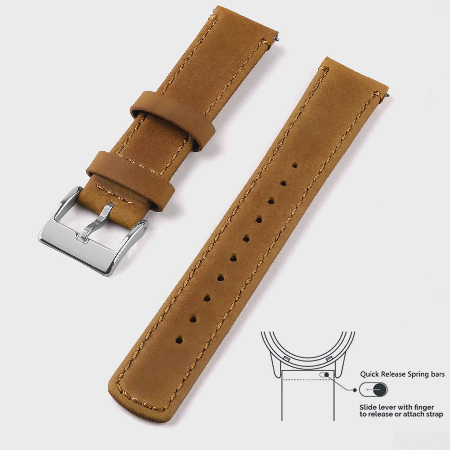 Top Grain Echt Lederen Horlogeband - 20mm/22mm Quick Release - Voor Heren, Dames & Samsung Galaxy Watch