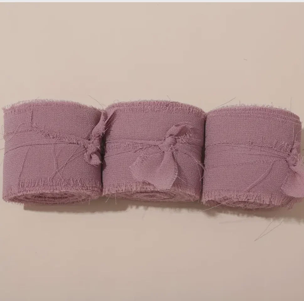 Handgemaakte Satijn Chiffon Lint Set - 3 Rollen van 5m met Rafeleffect voor Bruiloft, Cadeau & DIY Decoratie