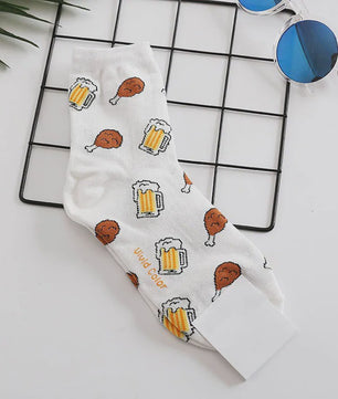 Grappige Heren Sokken met Food Prints: Avocado, Friet, Burger, Bier & Meer | Harajuku Stijl