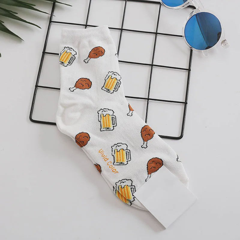 Grappige Heren Sokken met Food Prints: Avocado, Friet, Burger, Bier & Meer | Harajuku Stijl