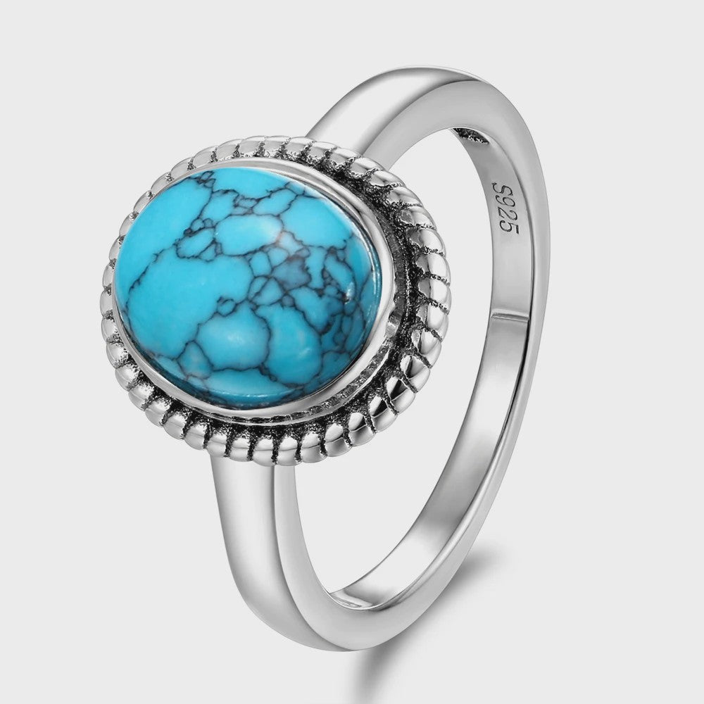 S925 Zilveren Ring met Ovaal Natuurlijke Turkoois - Fijne Sieraden voor Dames en Heren