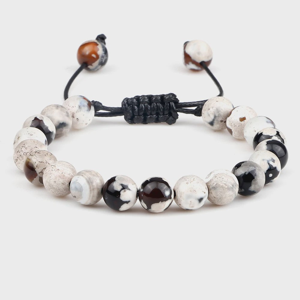 Verstelbare Natuursteen Armband - 8mm Agate & Onyx Kralen voor Mannen en Vrouwen