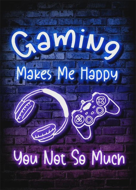 Gaming Neon Canvas Poster: Eat Sleep Game Repeat - Decoratie voor Gamer Kamer