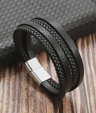 Stijlvolle Heren Armband van Gevlochten Leer - Multi-layer Fashion Accessoire
