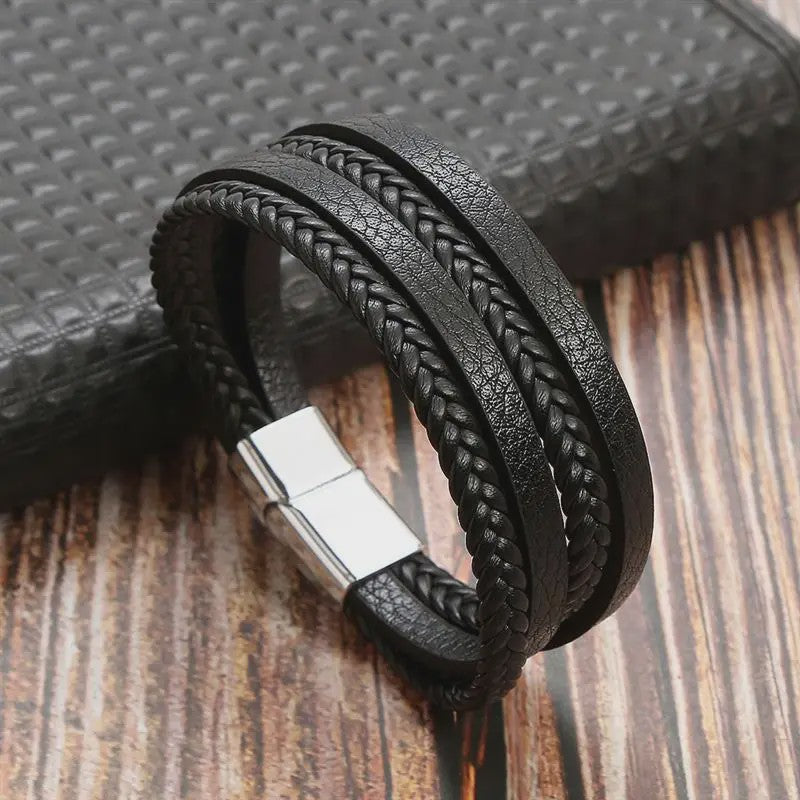 Stijlvolle Heren Armband van Gevlochten Leer - Multi-layer Fashion Accessoire