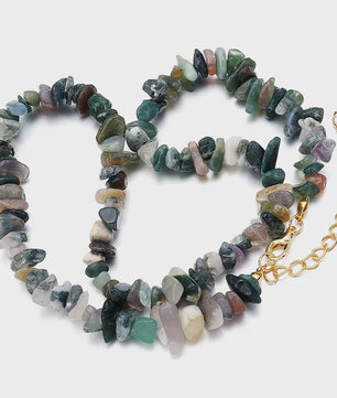 Unieke Natuursteen Choker Ketting - Onregelmatige Kristal & Aquamarijn Chips