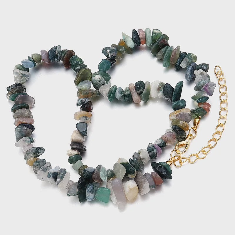 Unieke Natuursteen Choker Ketting - Onregelmatige Kristal & Aquamarijn Chips
