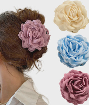 Bloem Haarclip Dames - Katoen Stof Rozen Klip - Medium Maat - Koreaanse Stijl Haarsieraad