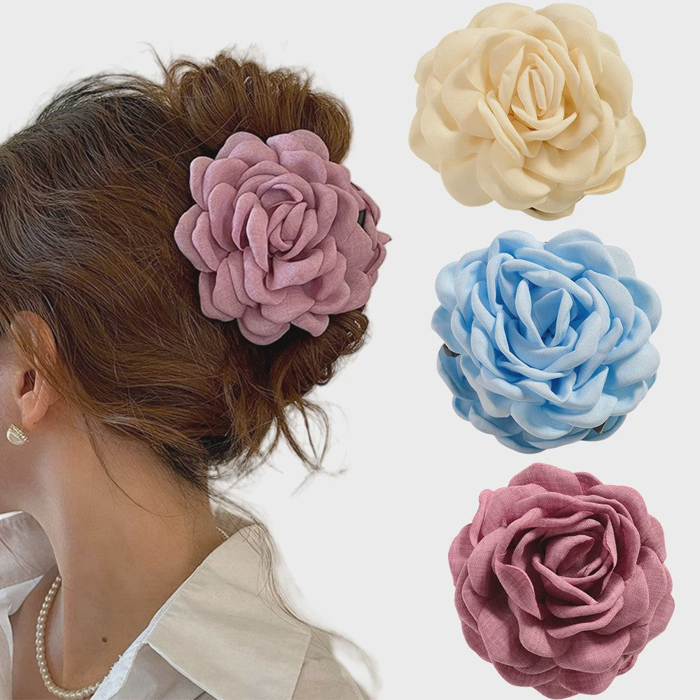 Bloem Haarclip Dames - Katoen Stof Rozen Klip - Medium Maat - Koreaanse Stijl Haarsieraad