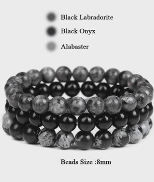Set van 3 Natuursteen Armbanden: Rozenkwarts, Obsidiaan & Tijgeroog