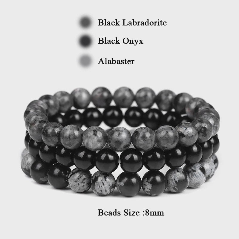 Set van 3 Natuursteen Armbanden: Rozenkwarts, Obsidiaan & Tijgeroog