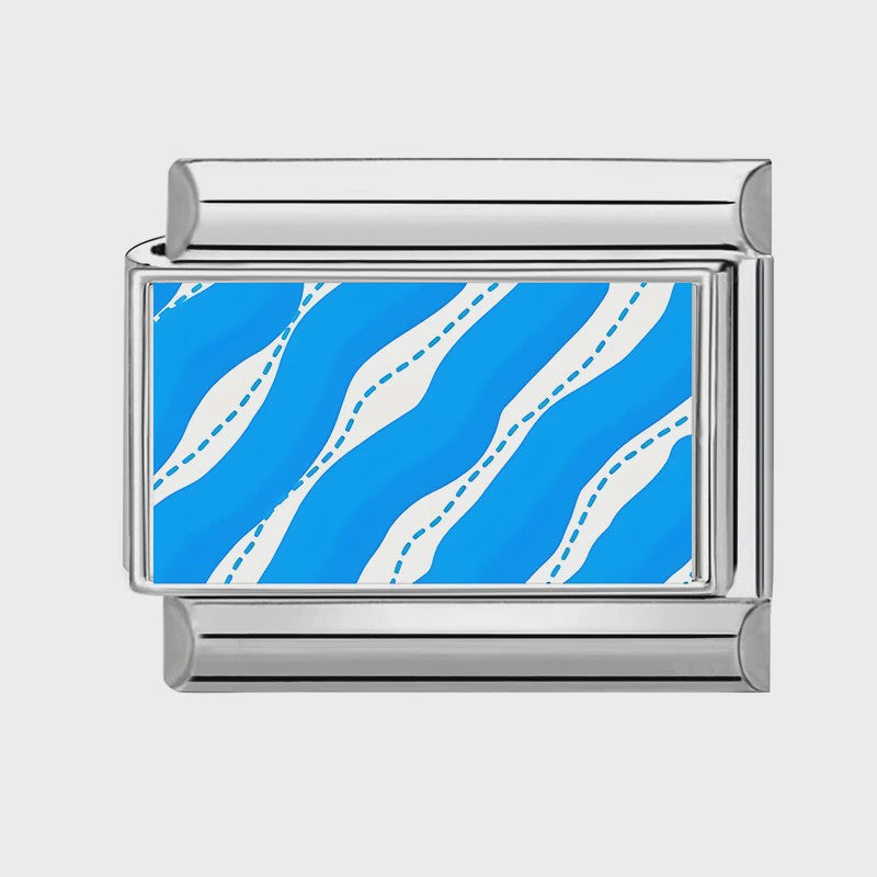 Modulaire RVS Bedel Links - Italiaanse Charm Collectie - Blue Series