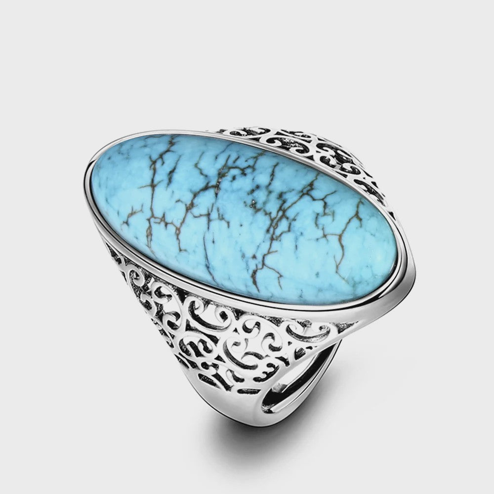 S925 Zilveren Ring met Ovaal Natuurlijke Turkoois - Fijne Sieraden voor Dames en Heren