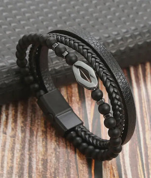 Stijlvolle Heren Armband van Gevlochten Leer - Multi-layer Fashion Accessoire