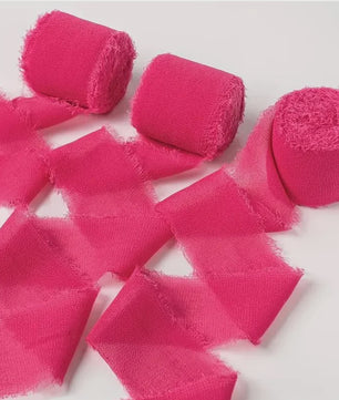 Handgemaakte Satijn Chiffon Lint Set - 3 Rollen van 5m met Rafeleffect voor Bruiloft, Cadeau & DIY Decoratie