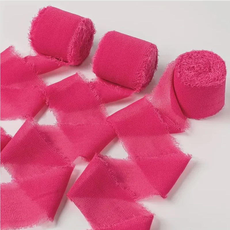 Handgemaakte Satijn Chiffon Lint Set - 3 Rollen van 5m met Rafeleffect voor Bruiloft, Cadeau & DIY Decoratie